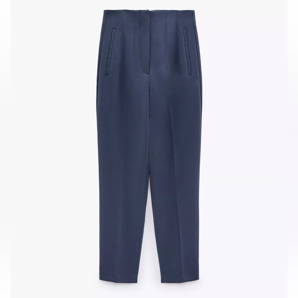 Zara High Waisted Blue Women's Trousers Ankle Straight Pants Large NWT